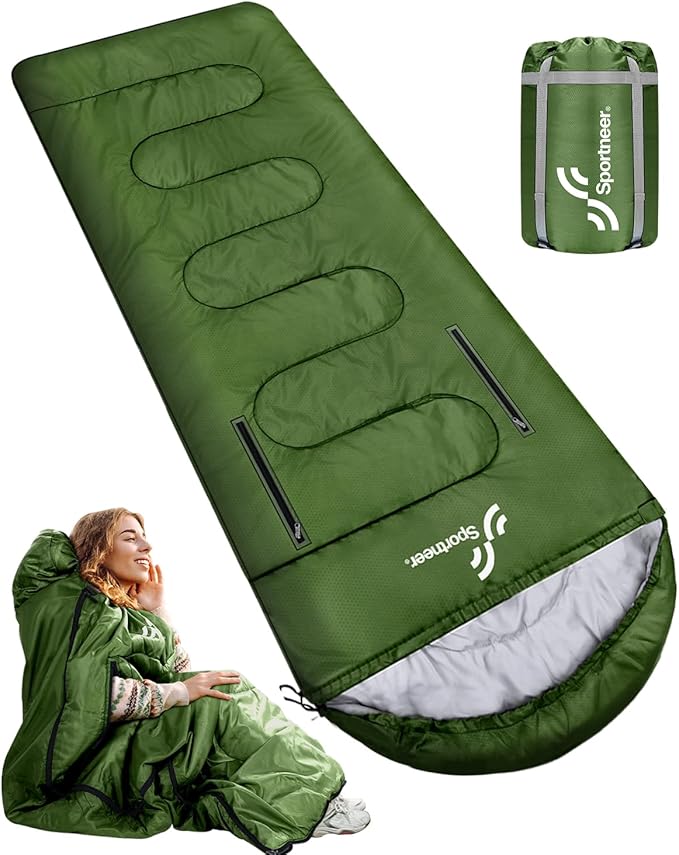 Sportneer Sleeping Bag - Wearable for Adults & Kids with Arm Zipper Holes in Cold & Warm Weather, Waterproof Portable Sleeping Bag for Camping, Hiking, Backpacking, Outdoor Travel