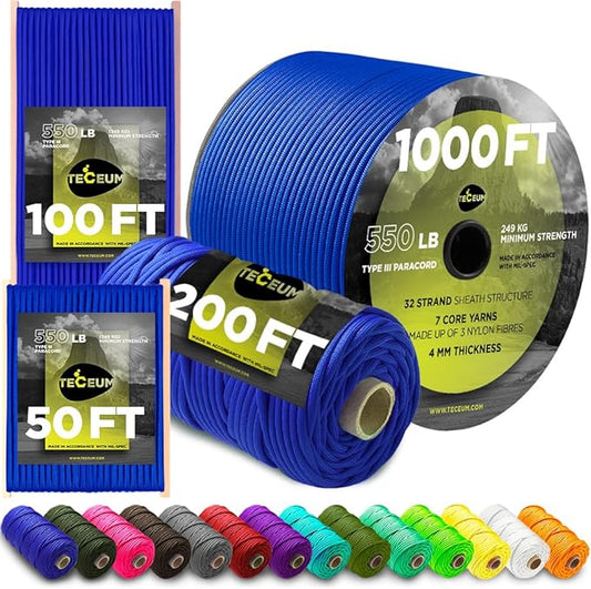 TECEUM Heavy Duty Rope 1000 – 1000ft / 200ft / 100ft / 50ft – 40+ Colors – Utility Rope for Survival & Camping Gear – Nylon String, Camping Rope, para Cord, Utility Nylon Rope, Tent Cord