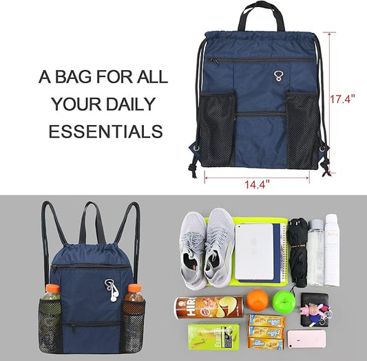 BeeGreen Drawstring Backpack Sports Gym Bag With Shoe Compartment and Two Water Bottle Holder …