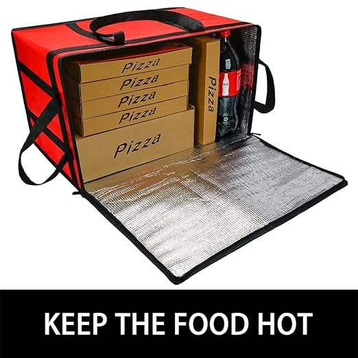 Bodaon 3-Pack Insulated Food Delivery Bag for Hot and Cold Meal, XXX-Large Cooler Bags, Grocery Tote Insulation Bag for Catering, Pizza Warmer, Red