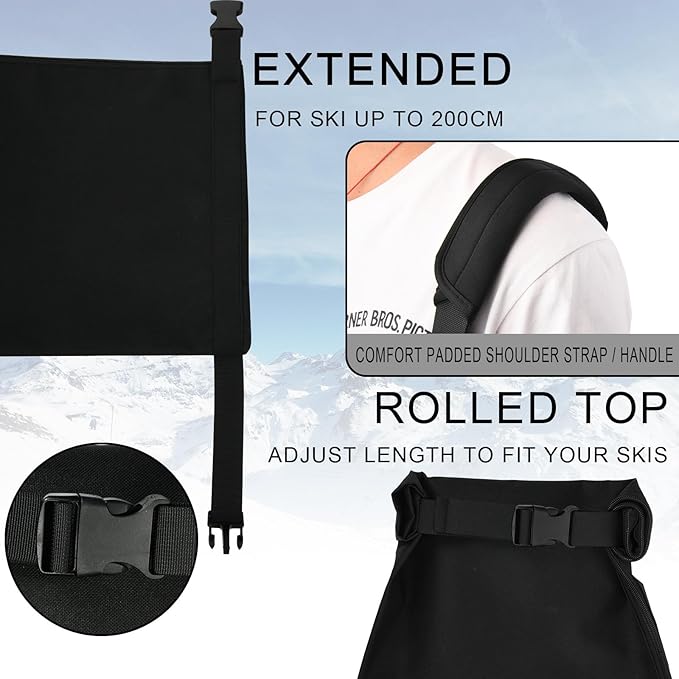 Cosmos Ski Bag Adjustable Length Skiing Travel Carry Ski Bag Snowboard Bag for Travel Skiing Accessory Equipment - Fits Ski Up to 200 cm Long, Water Resistant