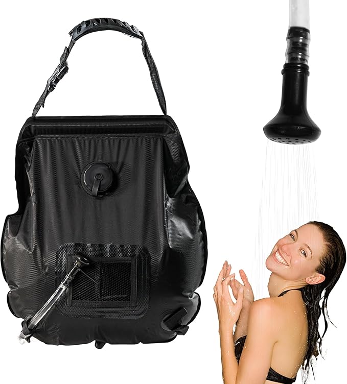 Camping Shower Bag, Solar Shower Bag 5-Gallon with Detachable Hose, Retractable Head Switch - Portable Shower for Camping Suitable for Camping, Hiking, Travel, Beach Swimming
