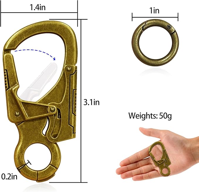 Ahiller Muscular Carabiner Hook，3.1" Alloy Thick Keychain Clip for Man, Outdoor Camping, Hiking Accessories, Key Ring