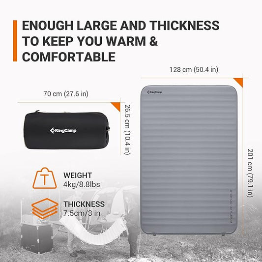 KingCamp Luxury 3D Insulated Double Self Inflating Camping Sleeping Pad, Portable Large Thick Self Inflatable Foam Air Mattress
