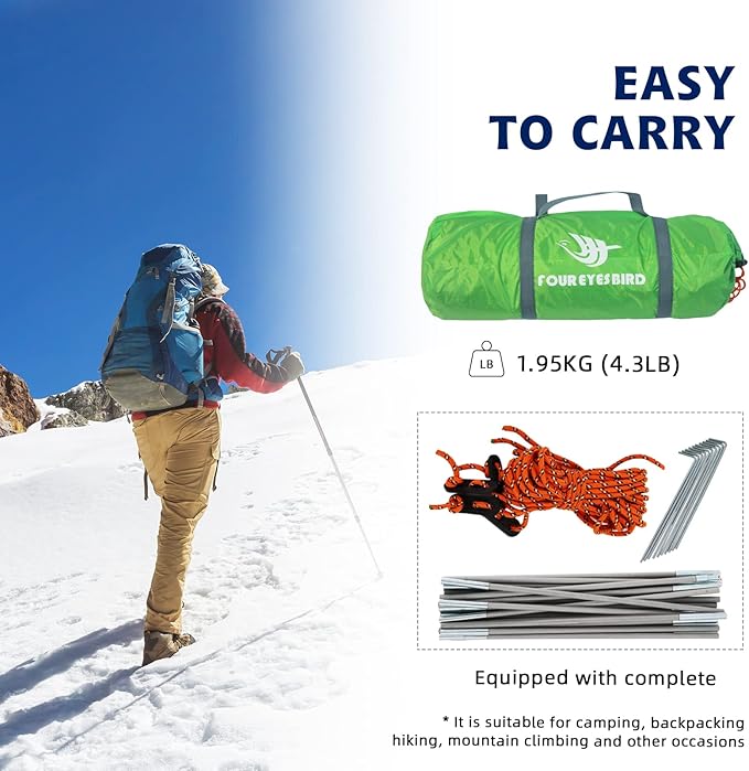 7.2 × 4 × 4 Feet Single Backpack Tent, Waterproof Camping and Hiking Tent can be Used by One Person, Light and Durable