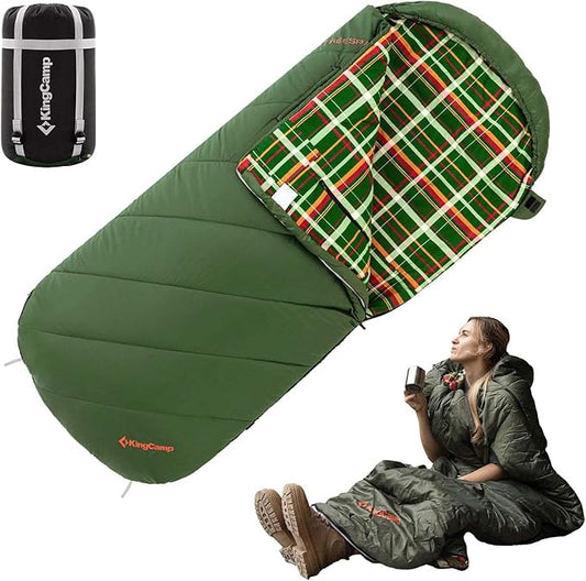 KingCamp Sleeping Bag for Adults, Cold Weather & Warm Extra Wide Big & Tall XL Portable Waterproof Flannel Sleeping Bags, Essentials Gear Accessories for Camping Backpacking Hiking Indoor & Outdoor