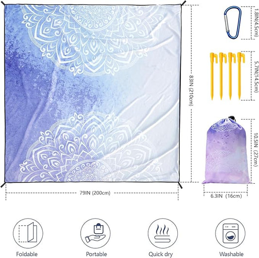 Beach Blanket Waterproof Sandproof Extra Large Beach Mat 79" X 83"/120"x108"for 1-8 Adults Quick Drying Durable Outdoor Picnic Mat for Beach Travel Camping Hiking