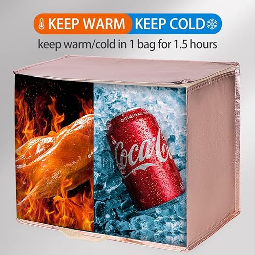 Bodaon 2-Pack Insulated Reusable Grocery Shopping Bag with Zippered Top, X-Large Frozen Foods Cold, Cooler Shopping Accessories, Insullated Bags, Insulated Food/Pizza Delivery Bag, Gold