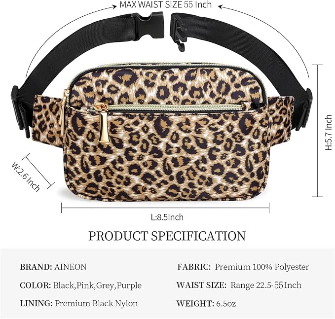 Fanny Packs for Women Men Fashion Plus Size Waist Pack Belt Bag Fanny Pack for Girls Boys with 5 Pockets Adjustable Belt, Cute Bum Bag Hip Bags for Travel Disney Running Hiking (Cheetah Fanny Pack)