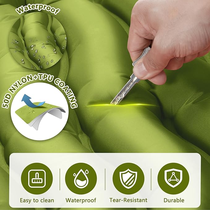 Sleeping Pad for Camping, Ultralight Inflatable Camping Mat with Pillow Built-in Foot Pump Sleeping Pads, Compact & Lightweight Camp Air Mattress for Backpacking, Hiking