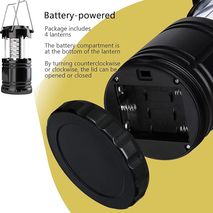 Camping Lantern, 4 Pack Brightness Adjustable LED Camping Lights, Collapsible IPX4 Waterproof Survival Lanterns for Power Outages, Home Emergency, Camping, Hiking, Hurricane