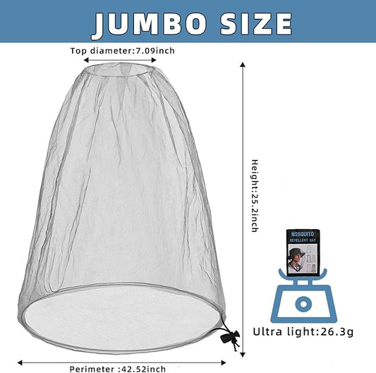 2 Pack Ultra Large Mosquito Net 42x25 Inches Mosquito Head Net Oversized Insect Netting Bug Fits Most Hats for Gardening Hiking Fishing Traveling(Gray+Navy Blue)