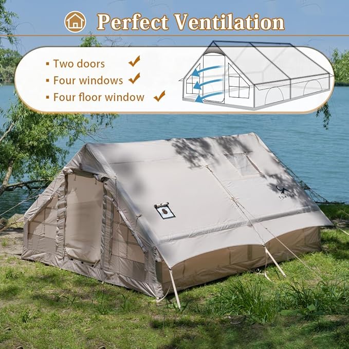 Inflatable Camping Tents Air Glamping Tents 4 Season Waterproof Easy Set up Cabin House Tent Blow up Tent for Family Camping