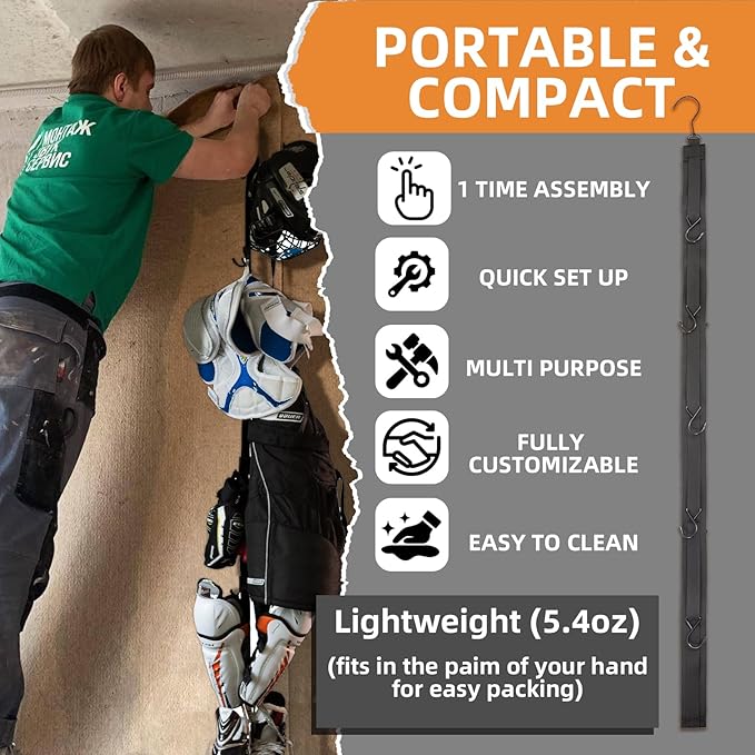 Hockey Hanger Portable Hanging Dryig Rack Hockey Gifts for Home and Outdoor Using in Ice Hockey Skating Football Camping Fishing 5 Hooks (Black-10hooks)
