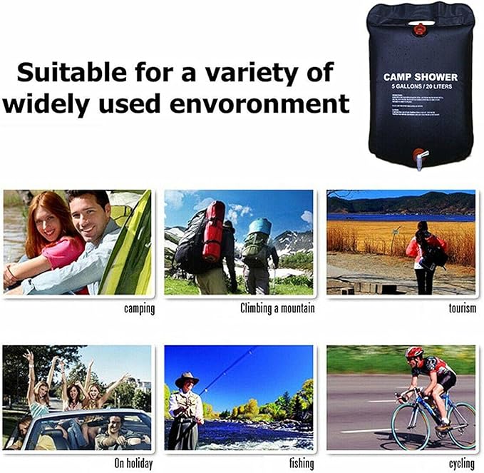 Solar Shower Bag, Gallons/20L Portable Camping Shower Bag with Hose and Shower Head Removable Shower Bag for Camping Beach Swimming Outdoor Traveling.