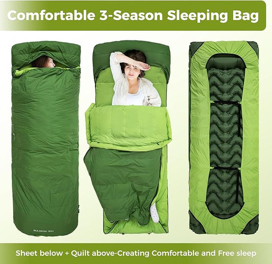 ATEPA Down Sleeping Bag, Recycled 650FP 4 Season Summer & Winter Compact Rectangle Lightweight Waterproof Wearable Sleeping Bag with Compression Sack for Camping Backpacking Hiking