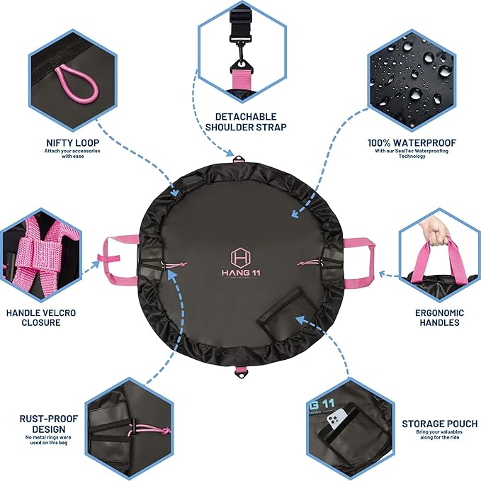 Hang 11 Wetsuit Changing Mat Bag - Surf Changing Mat with Shoulder Strap, Wetsuit Bag Waterproof, Keeps your Wet Suit & Car Clean, Surf Change Gear, Surfing Accessories, Surfing Gifts