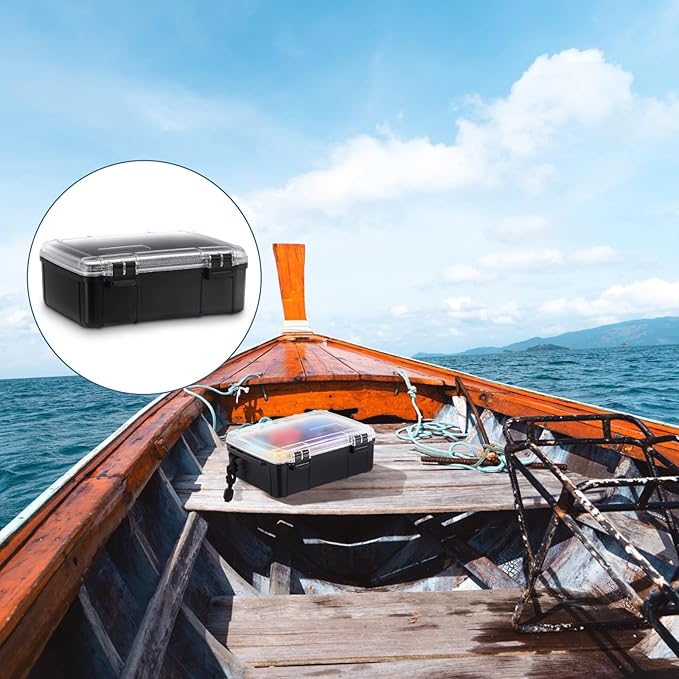 2 Pcs Waterproof Dry Box for Boat Junction Box 9.3 x 7.1 x 3.15 Inches Watertight Storage Box Protective Case Airtight Dry Box for Mobile Phones Wallets Camping Hiking Boating, Black