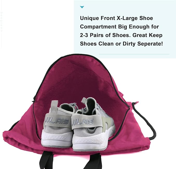 BeeGreen Drawstring Backpack Bag with Shoe Compartment, X-Large Black Gym Sports String Cinch Backpack