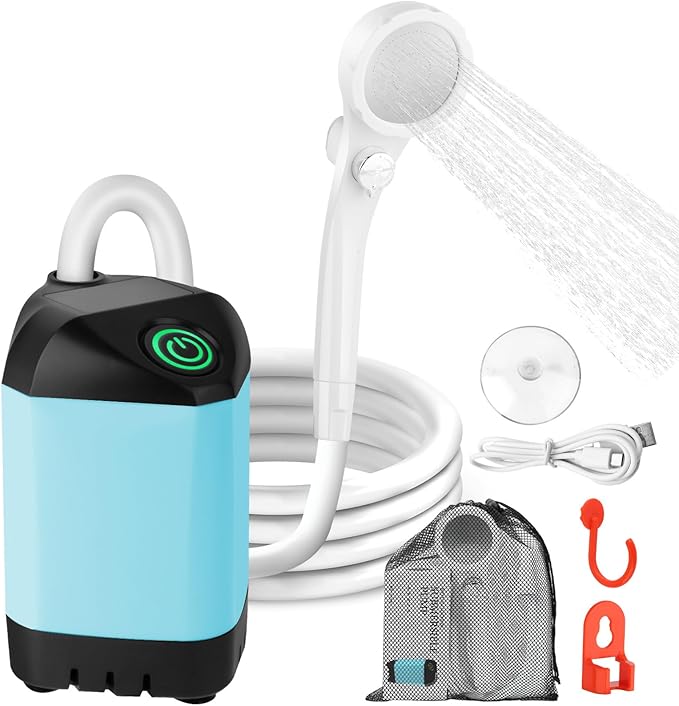 Portable Camping Shower with 7800mAh Battery - 3 Spray Modes, IPX7 Waterproof & Powerful Suction for Indoor, Camping, Beach Travel, RV Life, Pet Bathing, Gardening
