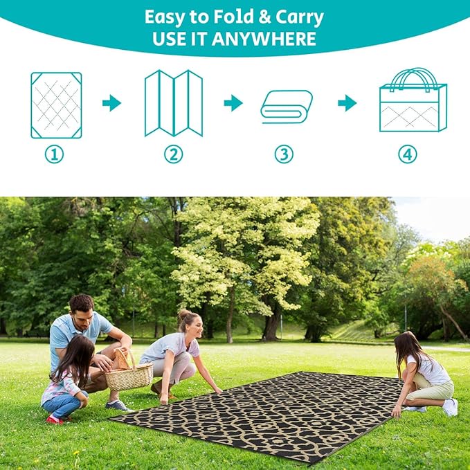 HEBE Outdoor Rug 8'x10' for Patios Waterproof Clearance Reversible Patio Mat Plastic Straw Rug RV Camping Mat Outside Area Rug Carpet for Camping RV,Porch,Deck,Balcony,Camper,Backyard