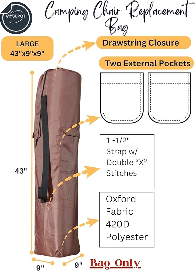 Replacement Bag for Folding Camping Chair, Portable Camp Chair, Hammock, Yoga Mat, Umbrella, Tents, Tripods, Fishing Poles - 420D Oxford Polyester Fabric