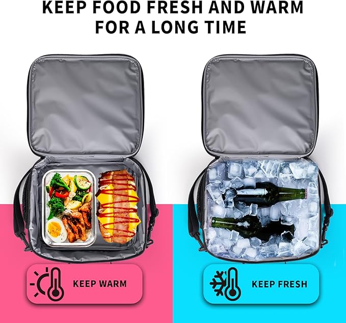 Gaming Black Lunch Bag Colorful Game Themed Lunch Boxes for Women/Man Office Work Travel School Work Picnic Durable Reusable Insulated Large Lunch Tote Bag with Adjustable Shoulder Strap