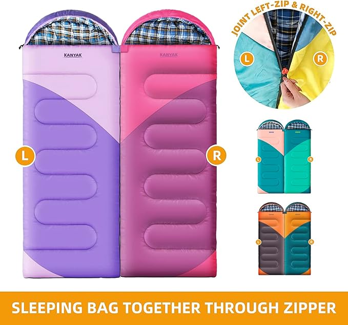 Camping Sleeping Bag, 32℉ Sleeping Bags for Adults Kids Teens Cold Weather Warm Sleeping Bag Winter for 3-4 Season Camping, Camping Gear Equipment, Traveling, and Outdoors