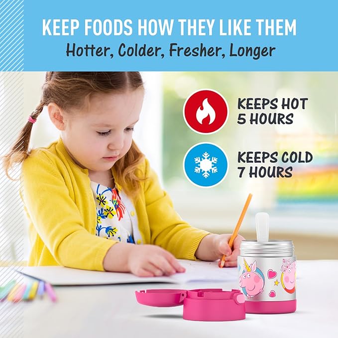 Thermos FUNTAINER Insulated Food Jar, 10 Ounce, Kid Friendly Food Jar with Foldable Spoon, Peppa Pig