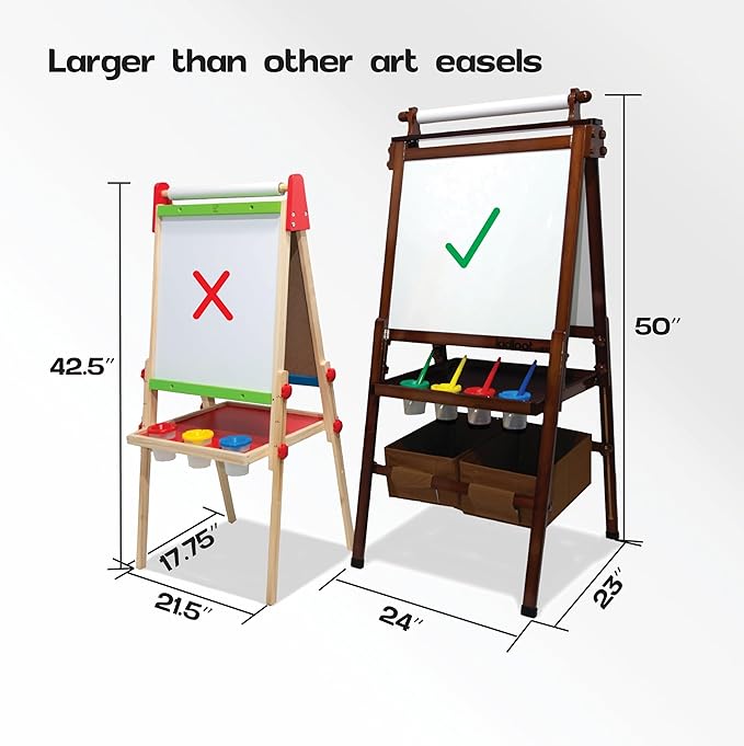 Large All-in-One Double Sided, Magnetic, Height Adjustable Art Easel for Kids with Built in Storage Bins, and Art Supplies - Stable Design is Safe and Grows with Children Ages 3-10