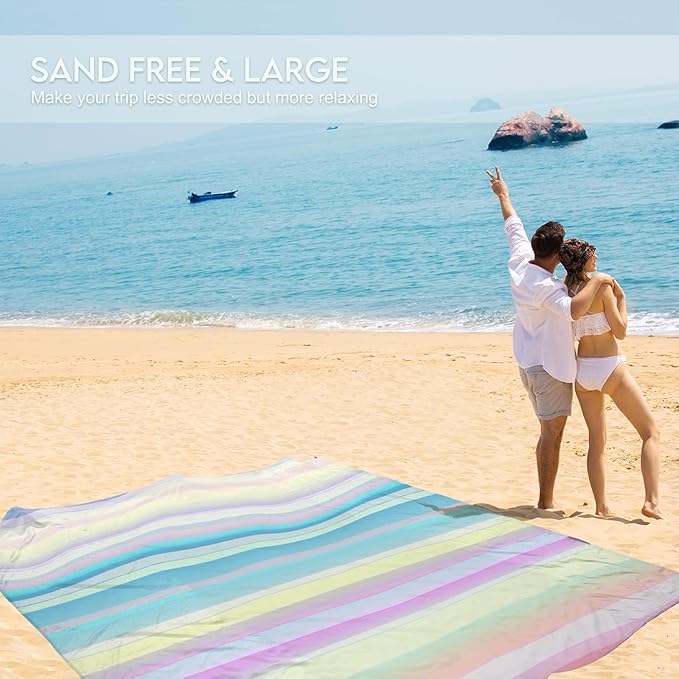 BYDOLL Beach Blanket 78''X81'' 4-7 Adults Oversized Lightweight Waterproof Sandproof Blanket for Beach Large Picnic Mat Travel Camping