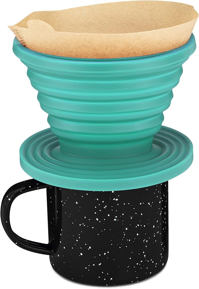 COLETTI Sierra Pour Over Coffee Dripper — Collapsible Pour Over Coffee Dripper — Includes Pack of Paper Filters [Teal, Pack of 1]