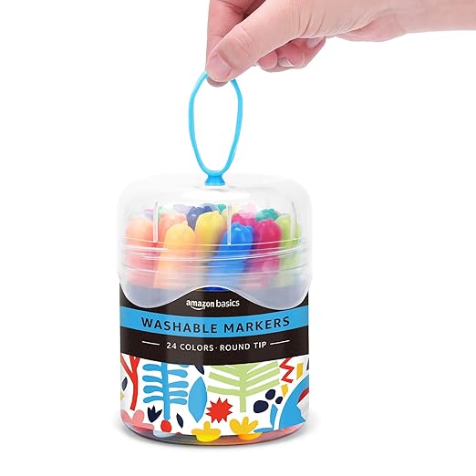 Amazon Basics Washable Markers for Kids, Round Tip Assorted, Pack 24