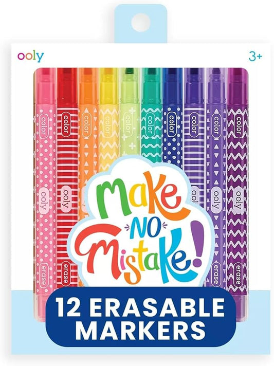 Ooly Make No Mistake Erasable Markers, Stress and Mess Free Marker Pack You Can Erase, Drawing & Coloring Pens for Kids and Adults, Colorful School Supplies for Any Arts & Crafts, Set of 12