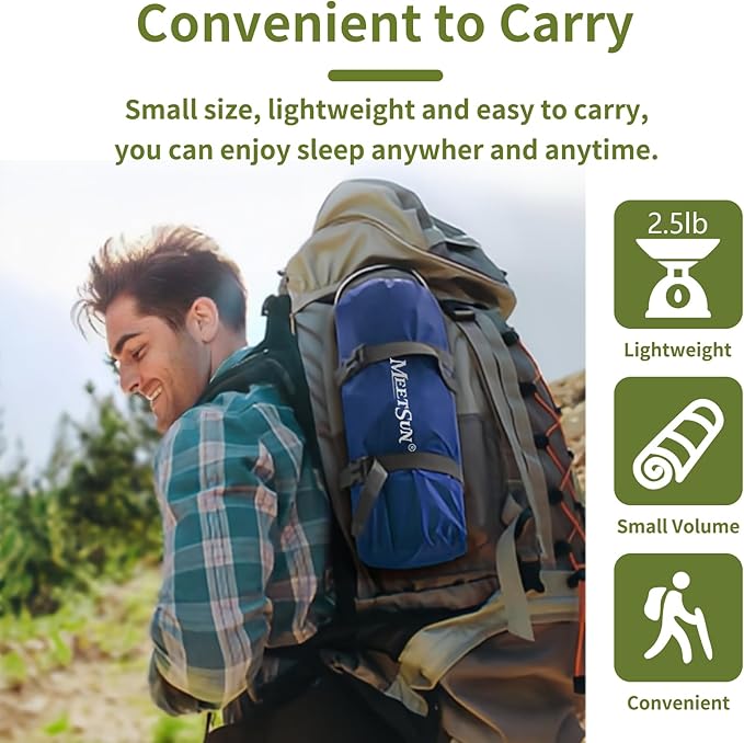 MEETSUN Insulated Sleeping Mat for Camping,50D Poly Pongee Fabric,Wear-Resistant,Enlarged Size,5" Thick Camping Mattress Pad with Built-in Foot Pump,Lightweight Sleeping Pad for Backpacking,Car,Tent.