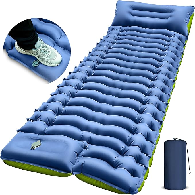 Camping Sleeping Pad, Ultralight Inflatable Sleeping Mat with Built-in Foot Pump & Pillow, Compact Air Mattress for Camping, Backpacking, Hiking, Tent