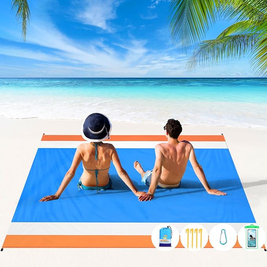 BYDOLL Beach Blanket 78''X81'' 4-7 Adults Oversized Lightweight Waterproof Sandproof Blanket for Beach Large Picnic Mat Travel Camping