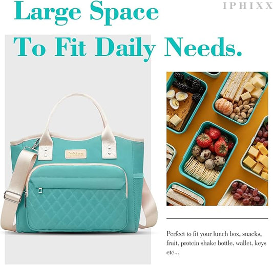 Lunch Bag Women Insulated Lunch Box for Adults - Leakproof Large Purse Lunch Tote Bags for Women with Adjustable Shoulder Strap Zipper Side Pockets for Work