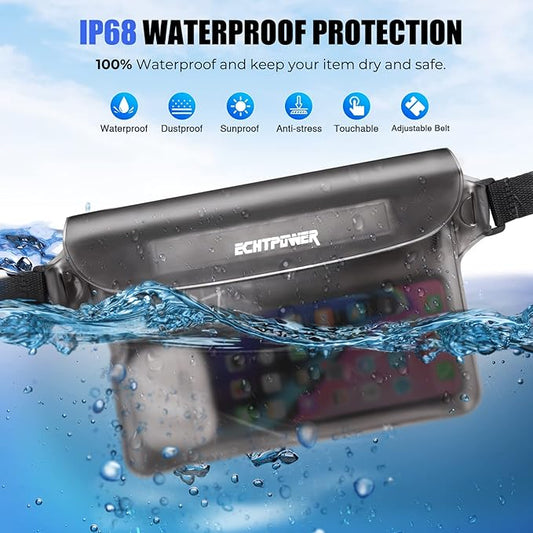ECHTPower 2-Pack Waterproof Pouch Bag, Waterproof Fanny Pack, Waterproof Dry Bag with Adjustable Waist Strap for Beach Swimming Kayaking Floating Boating