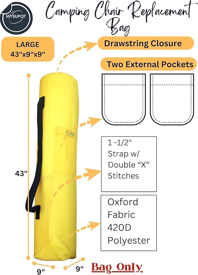 Replacement Bag for Folding Camping Chair, Portable Camp Chair, Hammock, Yoga Mat, Umbrella, Tents, Tripods, Fishing Poles - 420D Oxford Polyester Fabric