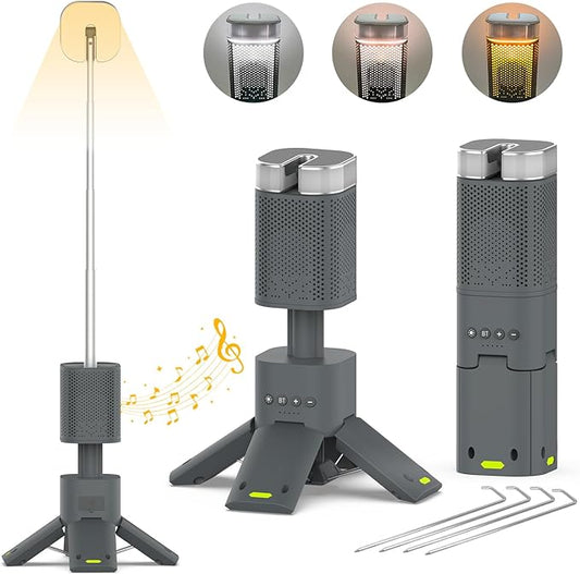 Camping Lantern, 14000mAh Rechargeable Telescopic Camping Lights Built-in Magnetic Stand with Speaker, Portable Waterproof Outdoor LED Flashlight for Emergency, Hiking, Camping, Fishing - Grey