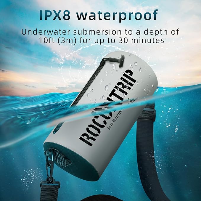 ROCONTRIP Crossbody Waterproof Bag IPX8 Dry Bag With Airtight Zipper Dry Sacks lightweight Portable Swimming Bag For Swimming Kayaking Camping Boating Rafting Fishing Travelling Snorkeling