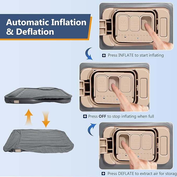 Self-Inflating SUV Air Mattress with Built in Electric Pump，car air Mattress with Pillow for Trunk，Portable car Mattress for Travle and Camping, Gray
