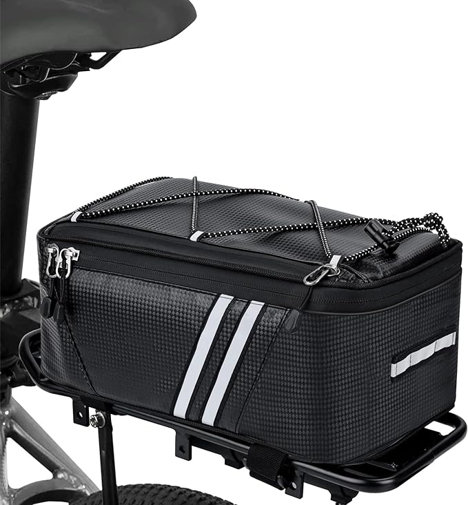 Bike Reflective Trunk Bags Waterproof Rear Rack Bag for Bicycle, 7L Capacity Insulated Storage Pannier Bag Bike Cargo Bag With Reflective Strips for Outdoor Travel Camping Picnic Commuter