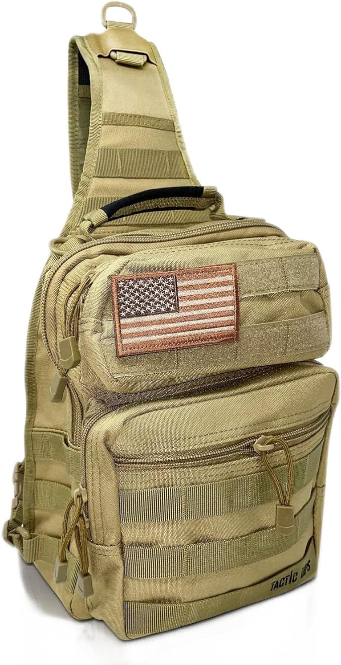 Tactical Sling Military Waterproof Bag - Everyday Carry EDC Diaper Back pack - Assault Rover Shoulder Sling Molle Gun Range Bag - Hiking, Hunting, Camping, Traveling Comfort - Beige