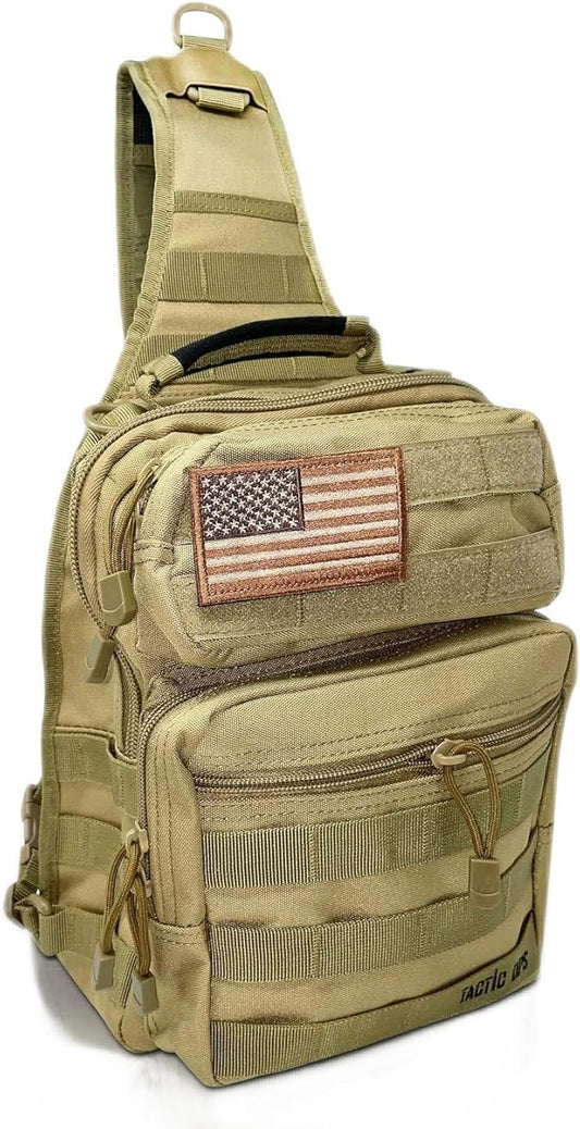 Tactical Sling Military Waterproof Bag - Everyday Carry EDC Diaper Back pack - Assault Rover Shoulder Sling Molle Gun Range Bag - Hiking, Hunting, Camping, Traveling Comfort - Beige