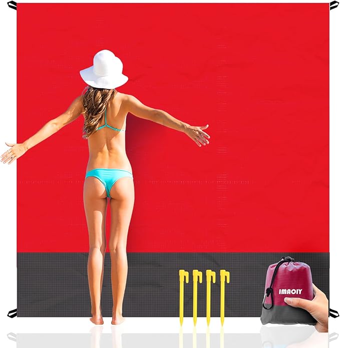 Beach Blanket Sandproof Waterproof, Beach Essentials Extra Large Beach Mat, 79" X 55" Oversized Durable Outdoor Picnic Mat Storage Bag for 1-4 Adults, Beach Accessories for Travel, Camping, Hiking