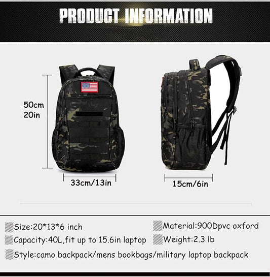 4land Camo Backpack for Boys,Army Boys Backpacks for Elementary Middle School Military,Camouflage Bookbag 40L