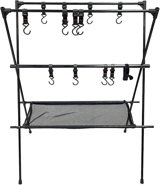Sutekus Cookware Hanging Rack Collapsible Multifunction Camping Stand Outdoor Tools Hanging Organizer with Hooks (Large(40"X38"))