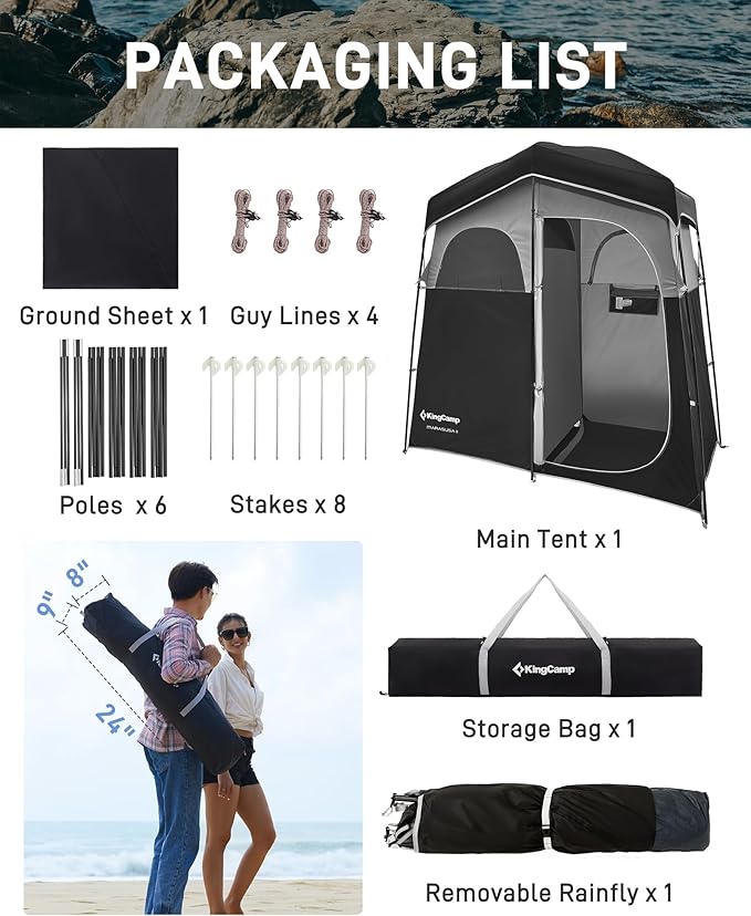 KingCamp Shower Tent, Portable Privacy Tent Outdoor Camping 1/2 Room Toilet Tents with Shower Bag & Dressing Room for Travel Beach Tailgate